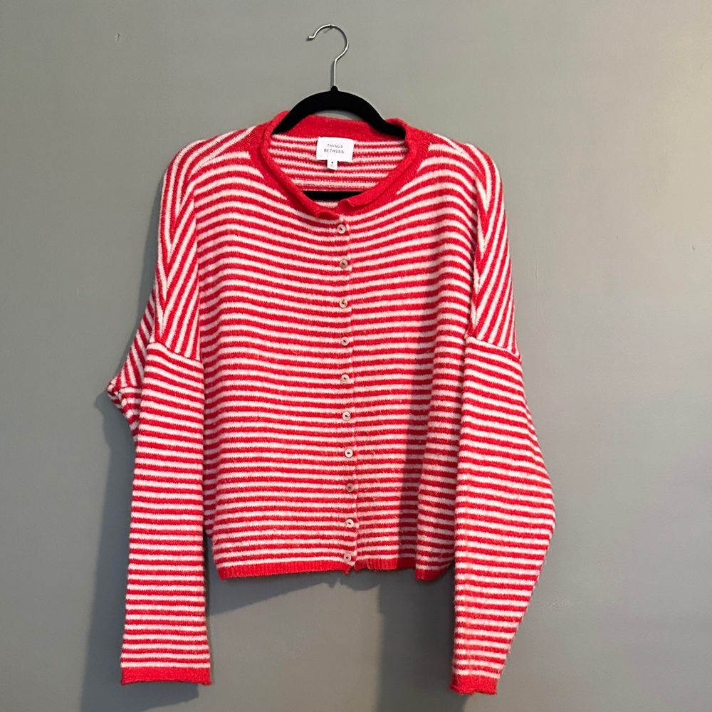 Striped Red and White Women's Cardigan